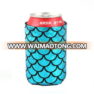 Colorful Mermaid Neoprene Can Coolers Folding Fish Scale Slim Stubby Can Cooler Holders