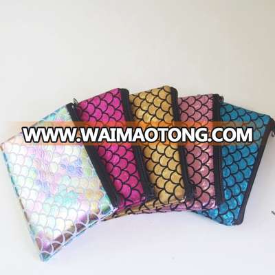 Free Stock Samples Glitter Mermaid Neoprene Washable Makeup Bags Fish Scale Cosmetic Case